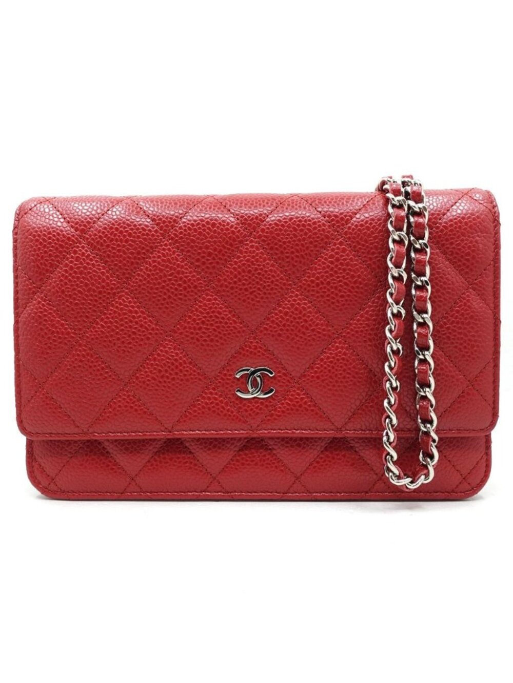 Chanel Chain Wallet Caviar Leather Red Shoulder Bag
